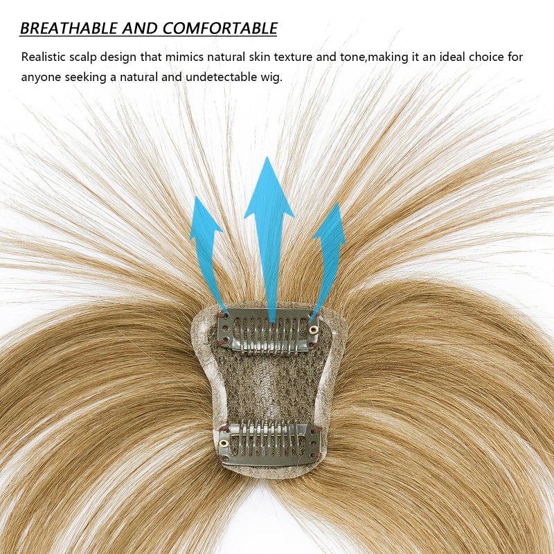 DILUSILK 360° 3D Cover Clip-in Hair Topper with Bangs Light Brown 100% Human Real HairToppers for Women Seamless Base for Thinning Hair - Image 3